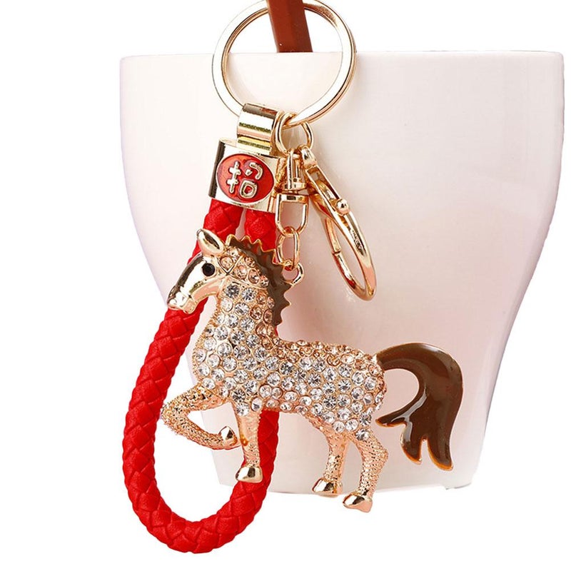 Lucky Charm Rhinestone-Studded Zodiac Horse Car Keychain, Cute Bag Pendant, Cartoon Animal Keychain Wholesale